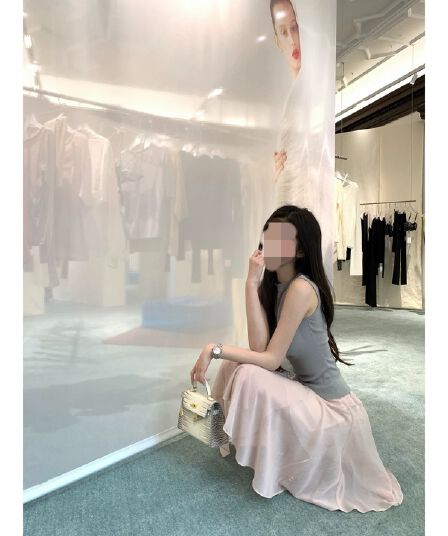 okmashop 빛 연 주형 한 부서 chic 세트 여성 여름 니트 맨위 쉬폰 반 스커트 투피스 세트