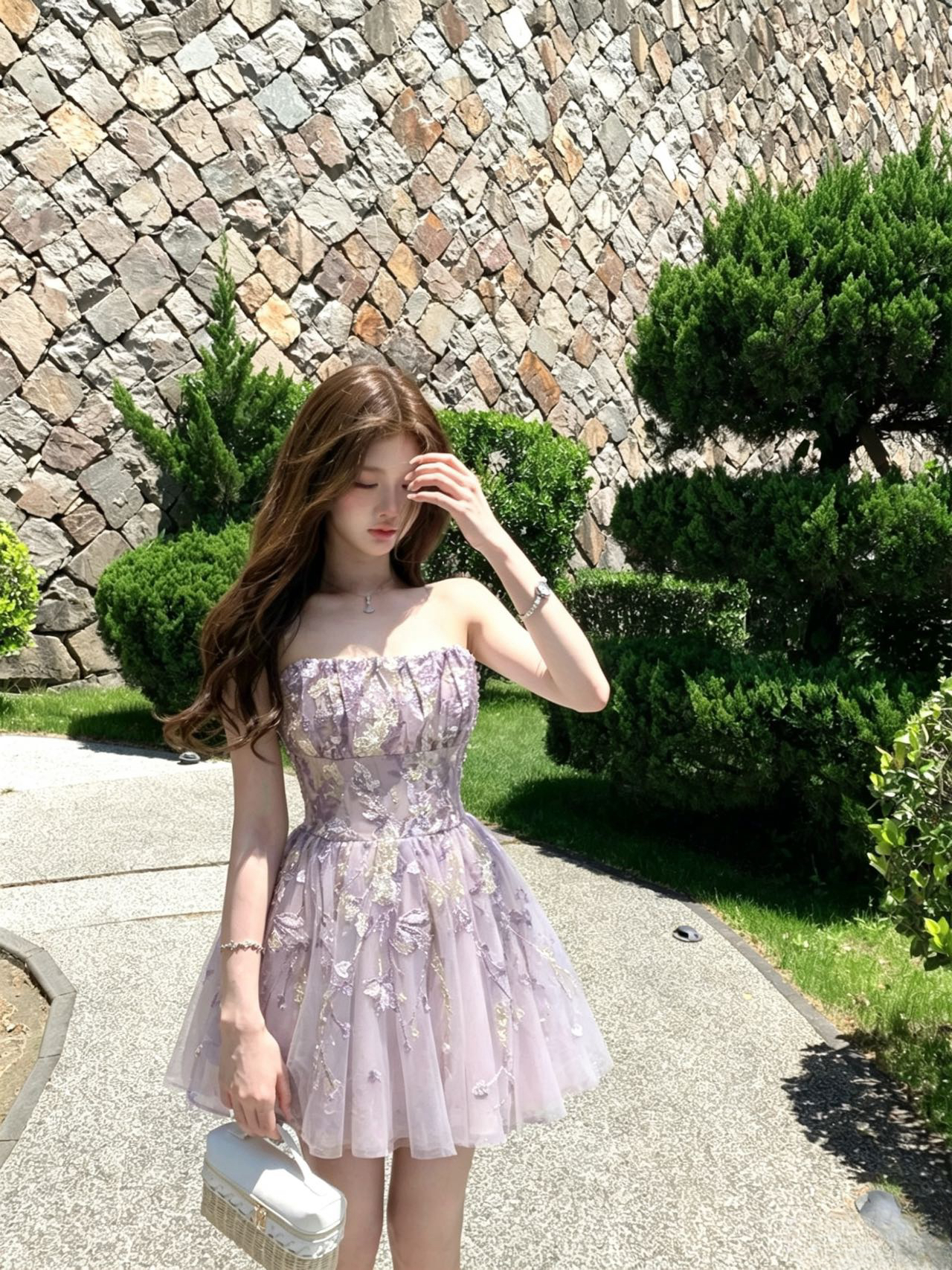 분위기 센스 보라색 무거운 작업 자수 슬립 여성 드레스 새로운 순수한 욕망 바람 고급 절묘한 아름다운 롱 스커트