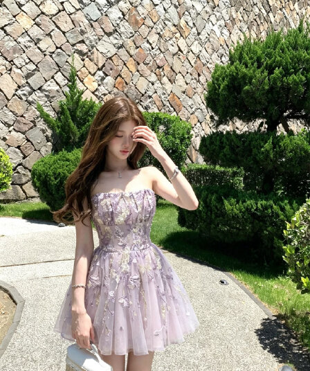 분위기 센스 보라색 무거운 작업 자수 슬립 여성 드레스 새로운 순수한 욕망 바람 고급 절묘한 아름다운 롱 스커트