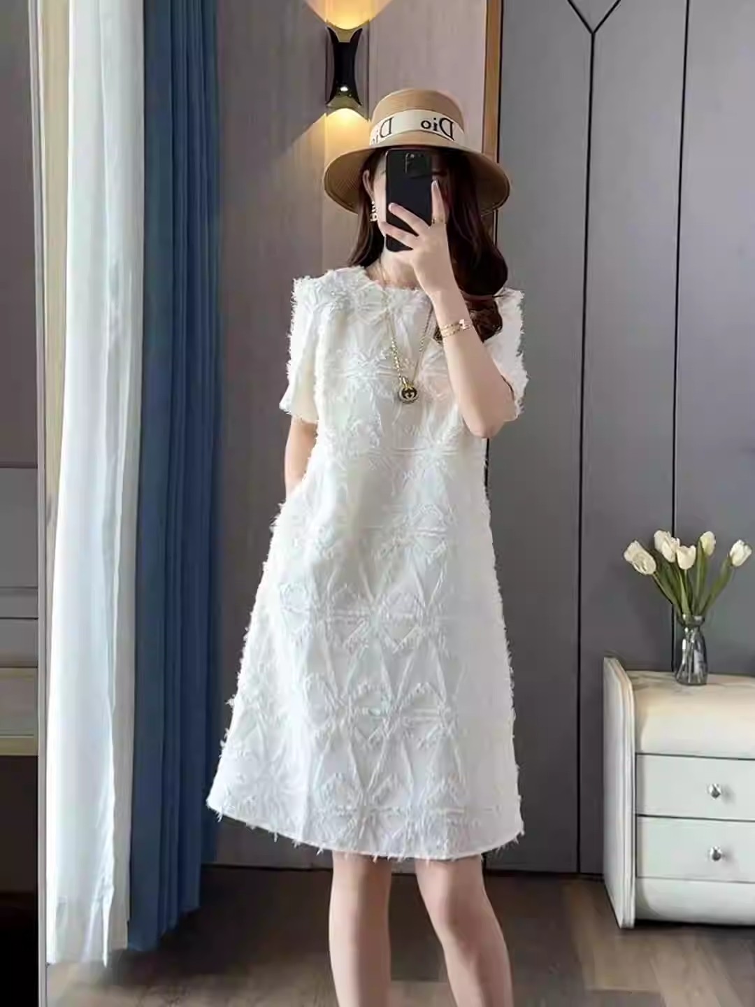 빛 럭셔리 바람 유럽 상품 작은 샤넬 스타일 슬림해 보이는 여성 드레스 여름 새로운 프랑스식 디자인 센스 술 레이스 A라인 스커트
