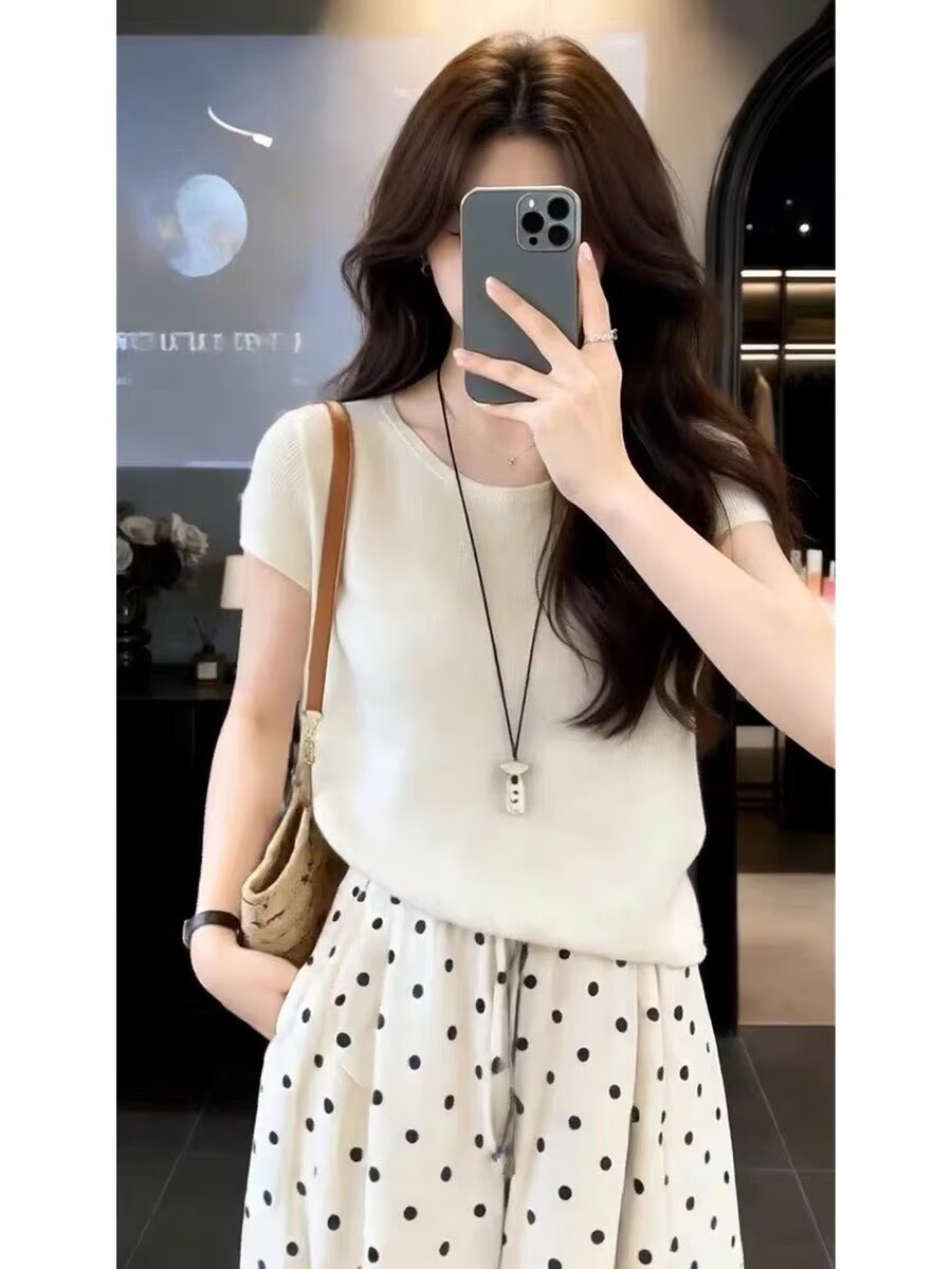 자이언트 잘 생긴 ootd 착용 가져 가라. 전체 집합 2026 새로운 반팔 티셔츠 여성 여름 와이드 레그 팬츠 캐주얼 투피스 슈트