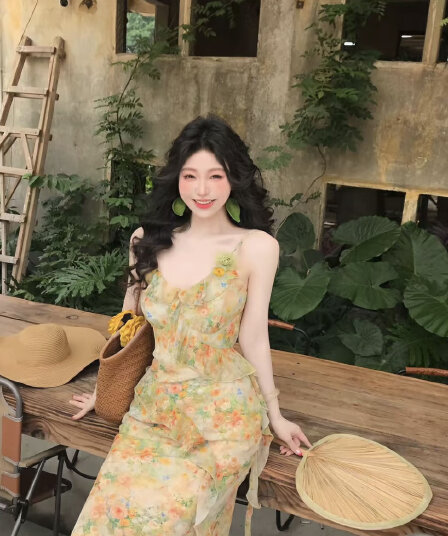 맑은 야생화 리플 프랑스식 레트로 디자인 센스 요정 가스 품격 슬림해 보이는 하이웨이스트 여름 신제품 슬립 드레스