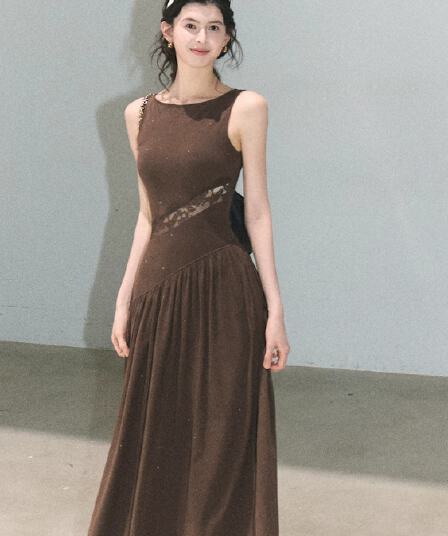 oakmoo 빌리다 조금 일몰 ~ 중 빛 판금 좋은 플래시 홀로우 아웃 레이스 가스 질감 착용 가져 가라. 점프 슈트 롱 스커트 여성