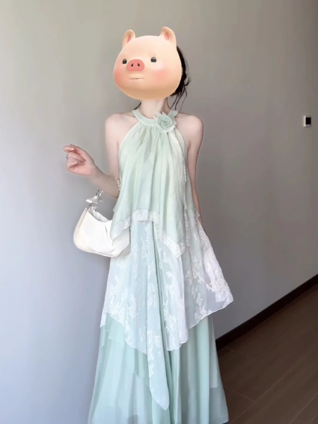 슈퍼 요정 휴가 바람 오프숄더 행침 목 드레스 여름 한 부서 순수한 욕망 레이스 조각 불규칙 레이스 롱 스커트 여성
