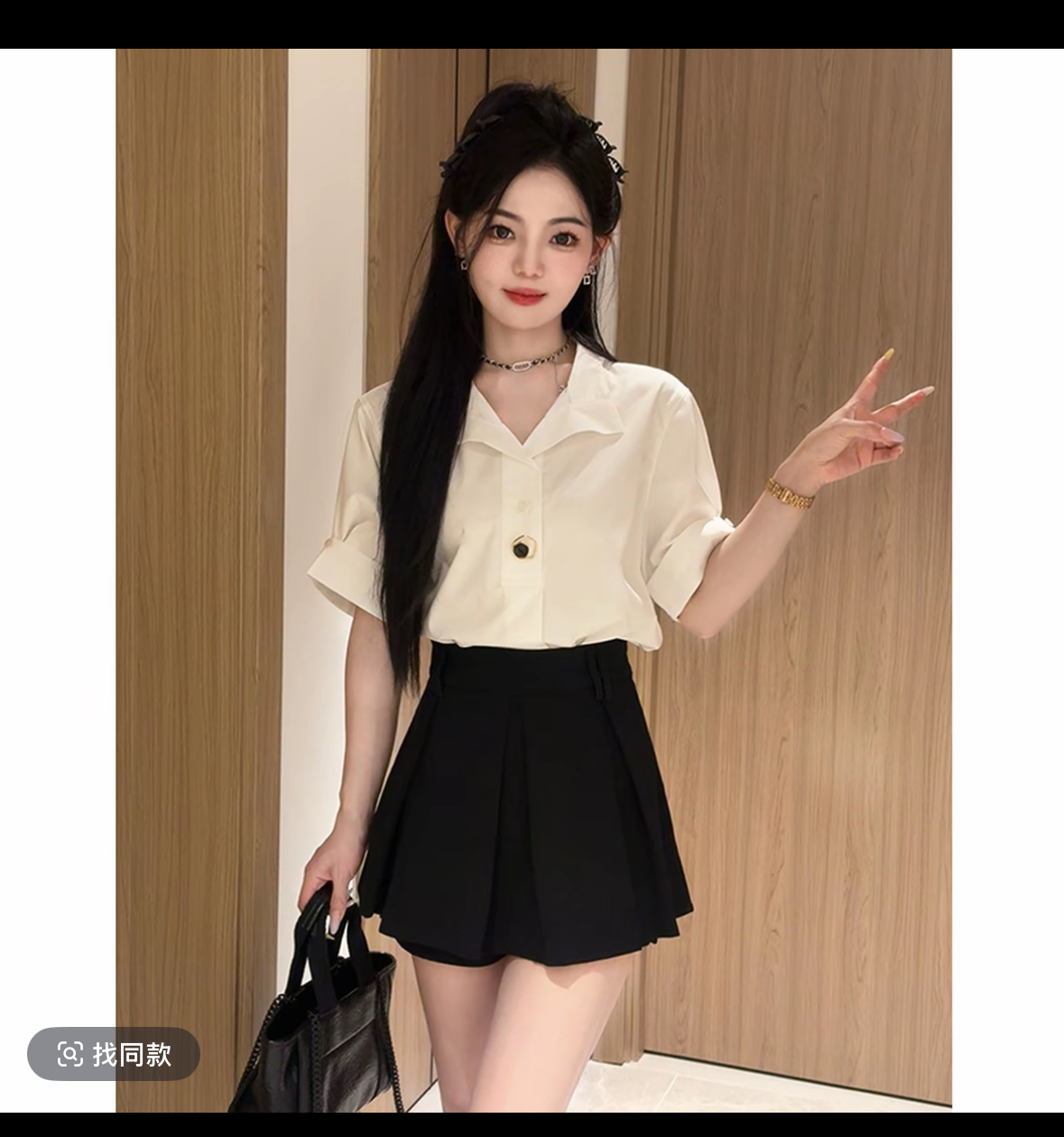 디자인 센스 작은 대중 경력 아름다운 반팔 셔츠 여성 셔츠 여름 한 부서 프랑스식 출퇴근 화이트 패션 세트