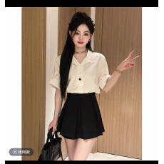 批发设计感小众职业绝美短袖衬衫女上衣夏季韩系法式通勤白色<b class='q'>时尚</b>套装