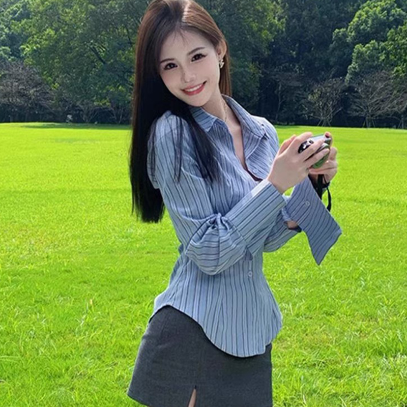 순수한 욕망 핫걸 자수 질감 센스 아메리칸 몸매 가꾸기 허리 수축 여성 셔츠 디자인 센스 기본 셔츠 맨위 셔츠 봄 가을
