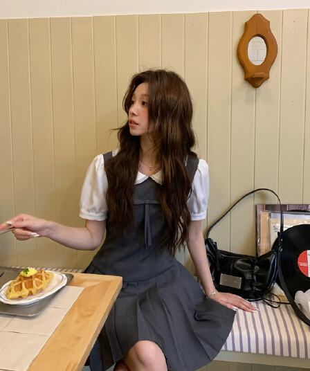 even 하나 원자바오 m1u 부서 작은 乖離 한 부서 높음 지혜 페이크 레이어드 드레스 플리츠 허리 수축 연령 감소 미니 스커트 여름
