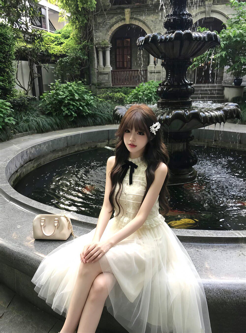 품격 전체 집합 ootd 착용 가져 가라. 천 금빛 바람 디자인 센스 레이스 민소매 맨위 반 스커트 투피스 슈트 2026 여름