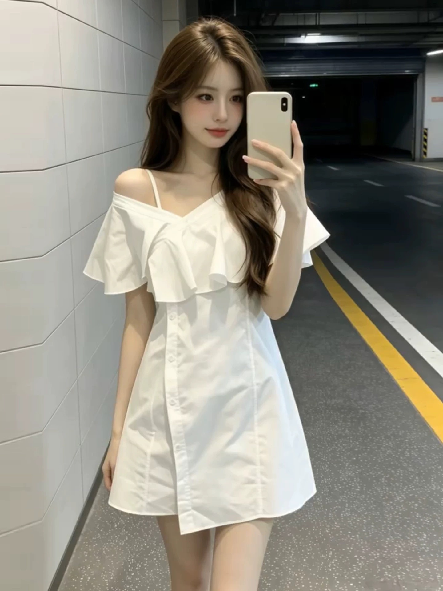 여름 새로운 작은 대중 Chic 오프숄더 디자인 센스 여성 드레스 한국 스타일 패션 다용도 셔츠 드레스 품격 미니 스커트