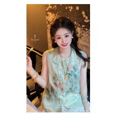 批发盈瓷真丝｜翠羽 重工桑蚕丝新中式马甲外套<b class='q'>女</b>夏薄款刺绣国风上衣