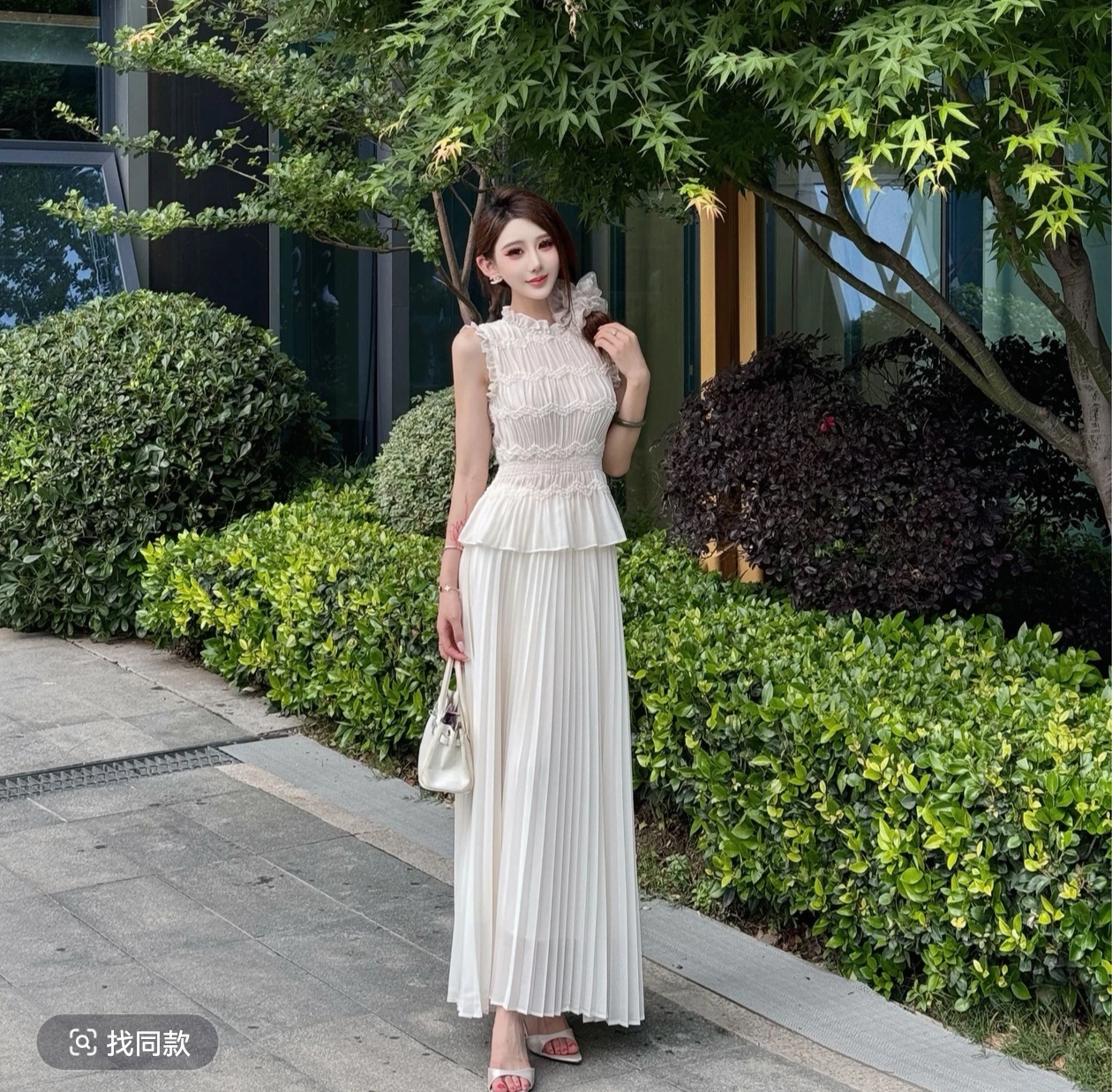 구름 제직 꿈 비 여름 프랑스식 레트로 민소매 거즈 스커트 세트 265488+265488-1