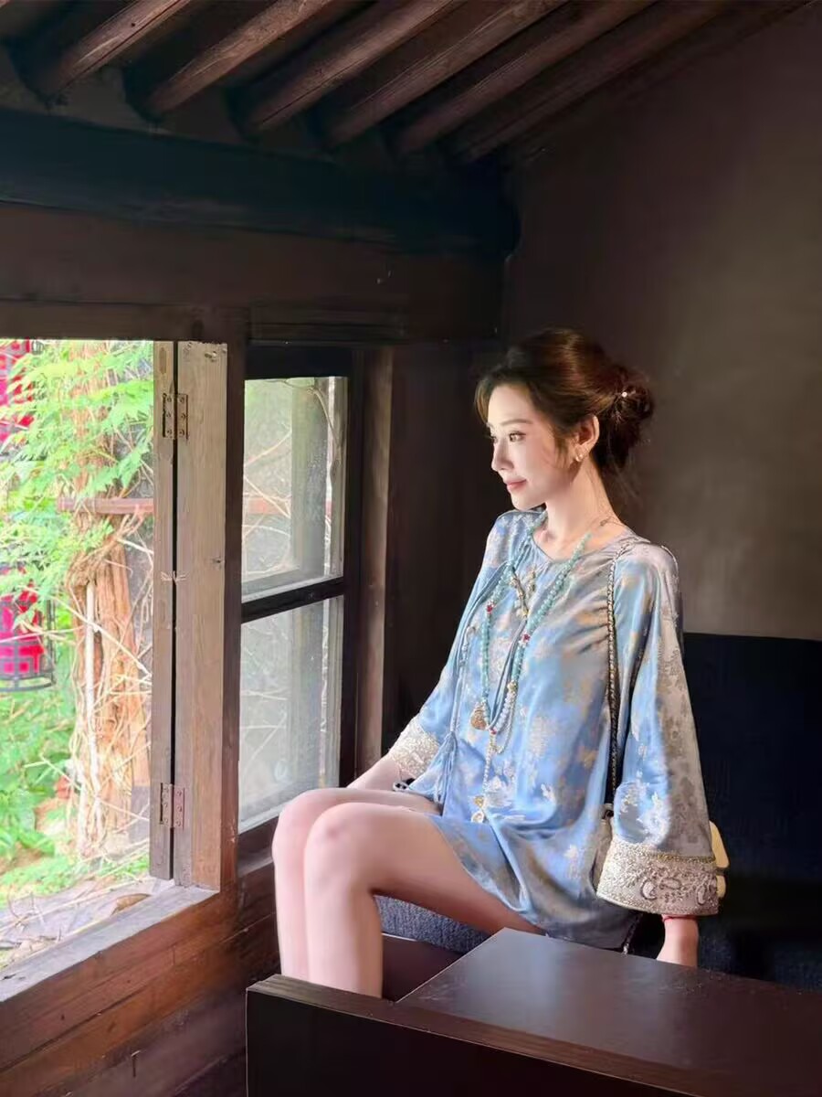 파빌리온 와우 얼음 블루 킹디 사람들 실크 비싼 가스 느긋한 작은 셔츠 반바지 반 스커트 시리즈