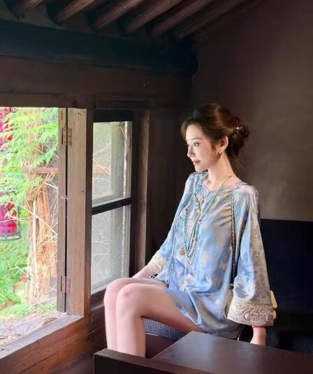 파빌리온 와우 얼음 블루 킹디 사람들 실크 비싼 가스 느긋한 작은 셔츠 반바지 반 스커트 시리즈