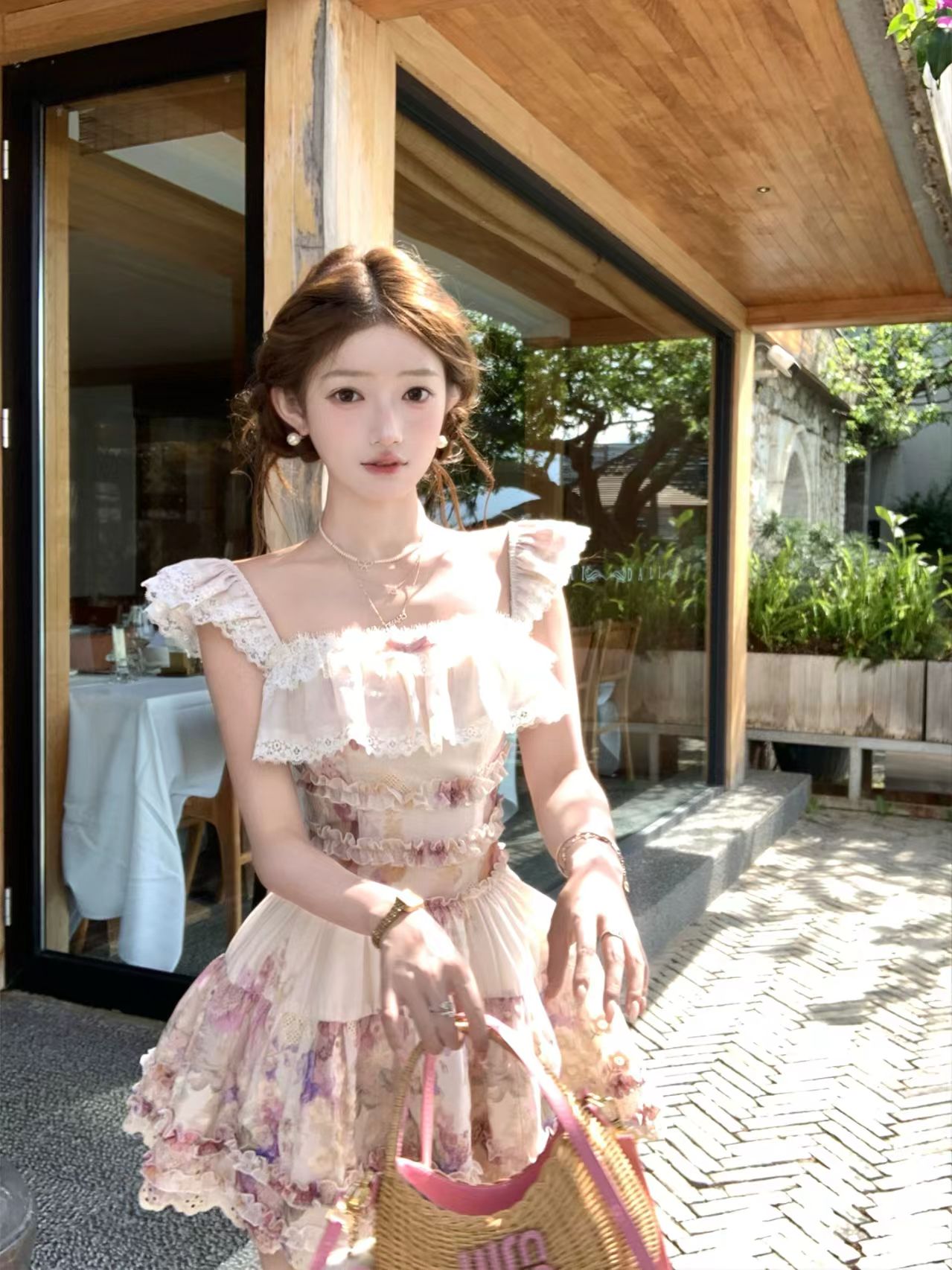 acaine5 28 20 00 95 할인 황혼 꽃 시리아 달콤함 소녀 프릴 꽃무늬 슬립 드레스
