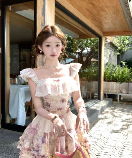 acaine5 28 20 00 95 할인 황혼 꽃 시리아 달콤함 소녀 프릴 꽃무늬 슬립 드레스