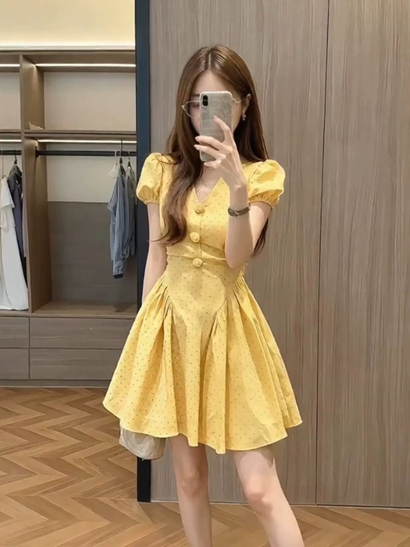 프랑스식 휴가 바람 V넥 허리 수축 한 마디 드레스 여름 새로운 여름 드레스 미니 스커트 프랑스식 치마 여성 의류