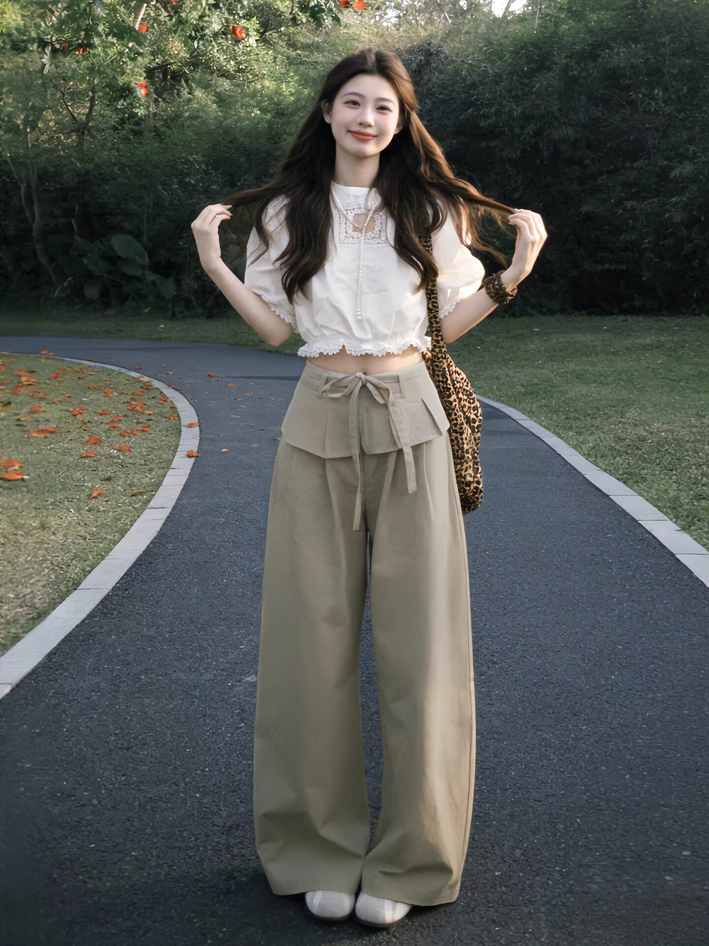 한 부서 그레이트 통해보기 가져 가라. 전체 집합 새로운 화이트 레이스 패치워크 맨위 여성 여름 와이드 레그 팬츠 세트