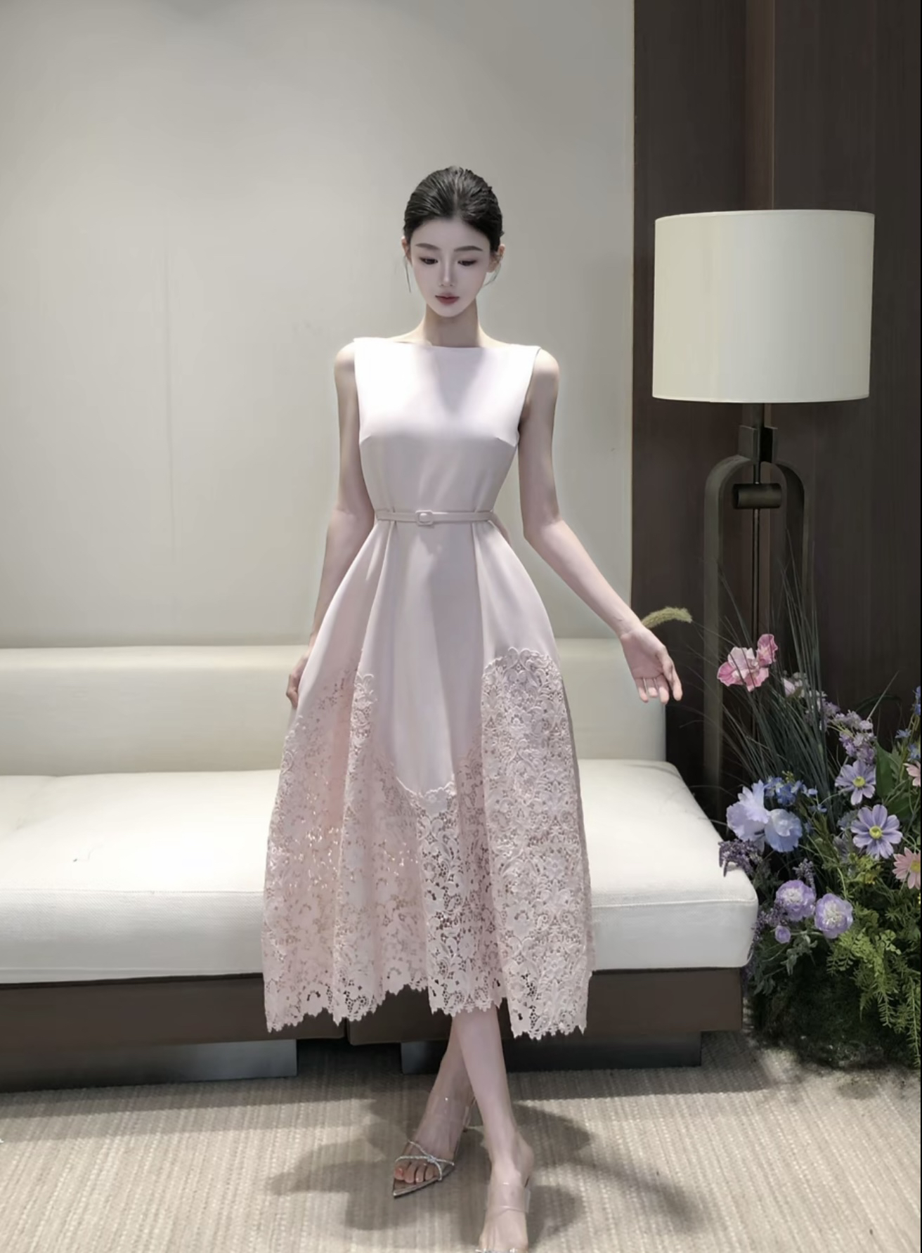 봄날 사역 레이스 꿈 나라 프랑스식 순수한 욕망 바람 허리 수축 민소매 드레스