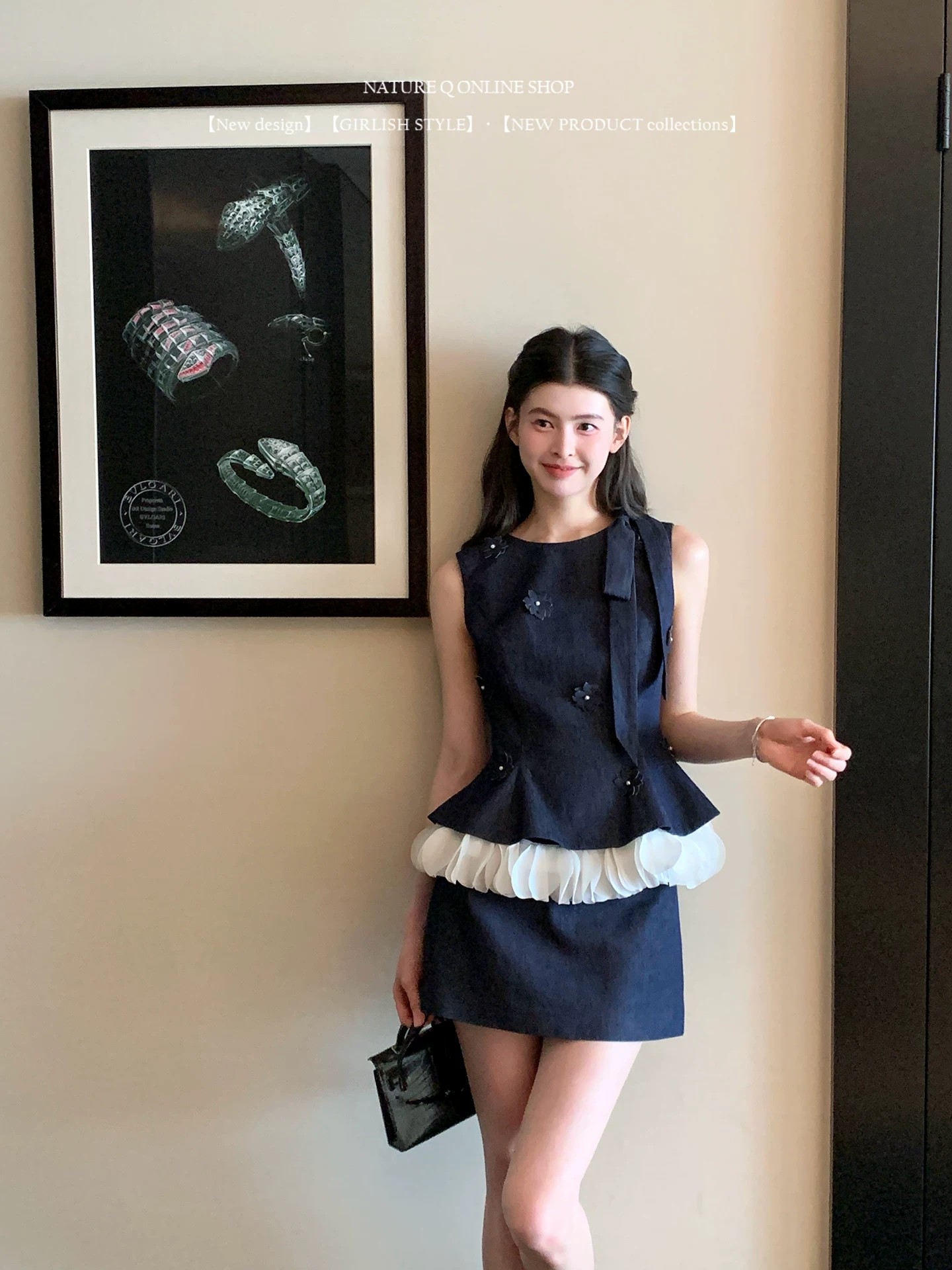 양 작은 볼륨 라이 경기 서울 아마 데님 세트 여성 여름 miu 부서 높음 지혜 천 골드 프릴 민소매 허리 수축 세트
