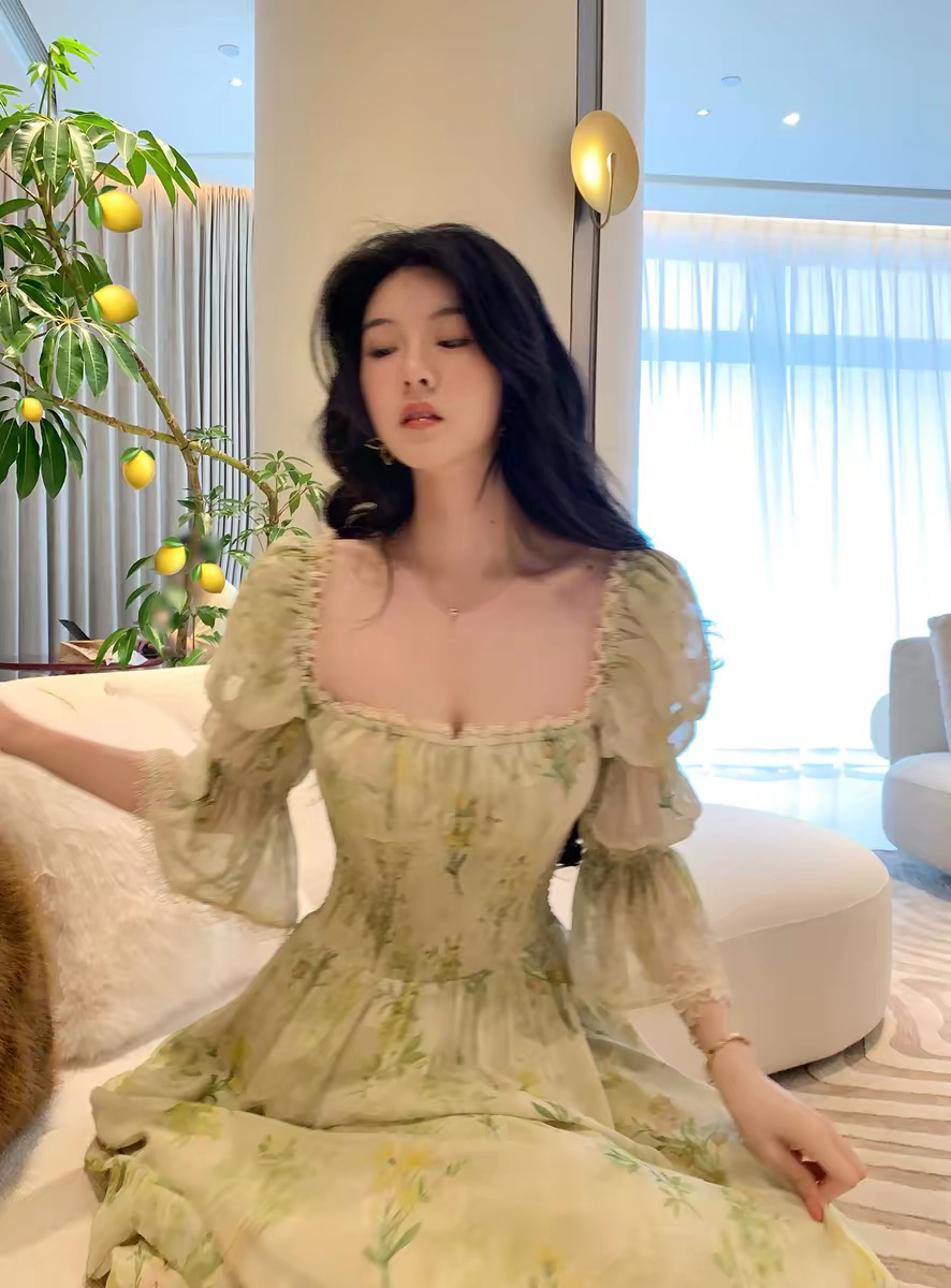 6.15 늦게 20 점 대 eees 에어로빅 한여름 현재 문제 사랑 기타 핏 스타일 꽃무늬 프랑스식 드레스