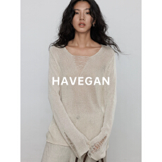 批发与间HAVEGAN/春季V领天丝亚麻<b class='q'>长袖</b>设计感<b class='q'>针织衫</b>女宽松老钱风上衣