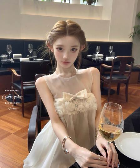 늦게 우산 우산 26 ss 구름 밀가루 부드러운 나비 매듭 훈련 버클 장미 꽃밭 민소매 망사 드레스