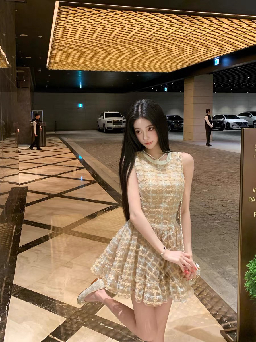 barb chill 부자 소녀 작은 샤넬 스타일 드레스