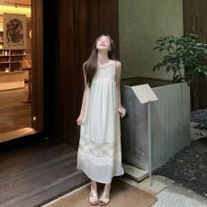 批发杨杨YANGRUOYU 雾纱叠影蕾丝绝美<b class='q'>长裙</b>海岛穿搭无袖法式<b class='q'>连衣裙</b>
