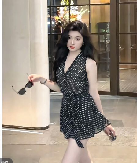 순수한 욕망 다용도 도트 무늬 민소매 투피스 슈트