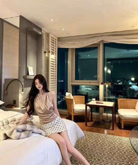mei zi 아름다운 자세 도트 무늬 반신 스커트 두 조각 세트 장착 안전 바지 허리 로프 아니요 철거