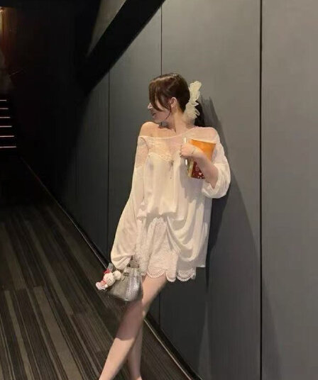 새로운 한 부서 패션 레이스 조각 긴팔 마이크로 ~을 통해 자외선 차단 의류 허리밴드 면직물 자수 치마바지 세트