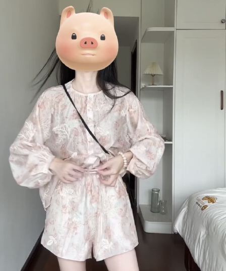 프랑스식 자외선 차단 질감 센스 주간 실크 루즈핏 여성 셔츠 자카드 캐주얼 반바지 느긋한 투피스 슈트