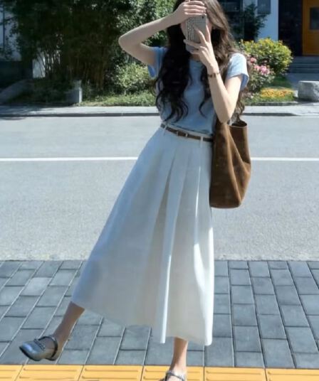 여름 드레스 코디 전체 집합 고급 센스 부드러운 바람 프랑스식 패션 연령 감소 순수한 슬림해 보이는 맨위 두 조각 세트 드레스