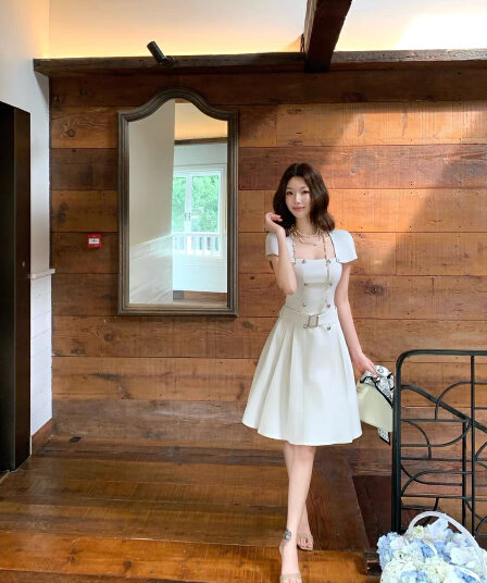 barb chill 천천히 리듬 인생 한국 드라마 여성 주님 살구 색상 바람 드레스 탈착식 숄 슬림해 보이는 한 마디