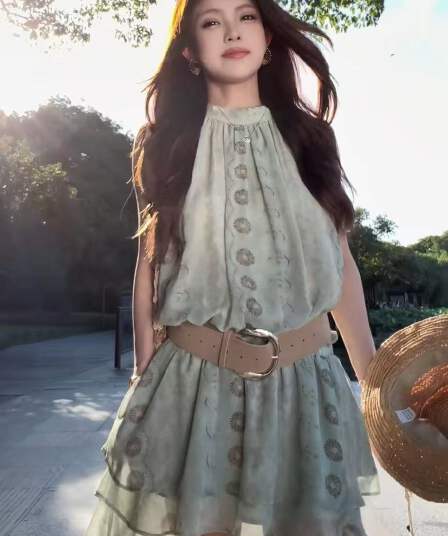 바르셀로나 선물 같은 색상 레깅스 벨트 디자인 센스 여름 휴가 바람 품격 치마 드레스