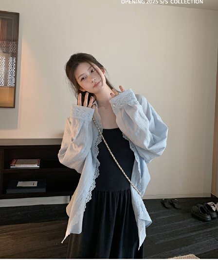 opening 직접 만든 느슨함 센스 relax 레이스 루즈핏 긴팔 자외선 차단 셔츠