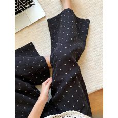 批发黑色爱心微波浪边喇裤子女夏季<b class='q'>高腰</b>慵懒风垂感宽松百搭休闲<b class='q'>九分裤</b>
