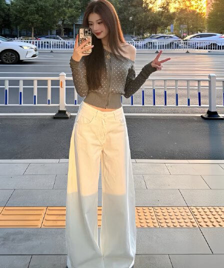 한 부서 그레이트 통해보기 가져 가라. 전체 집합 2026 가을 새로운 비스듬한 어깨 니트 맨위 여성 와이드 레그 팬츠 투피스 슈트