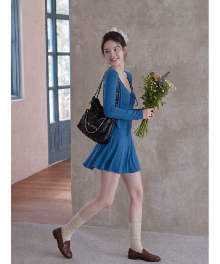 작은 키 품격 핫걸 슬립 드레스 자외선 차단 오픈 가디건 여성 의류 2026 이른 가을 새로운 블루