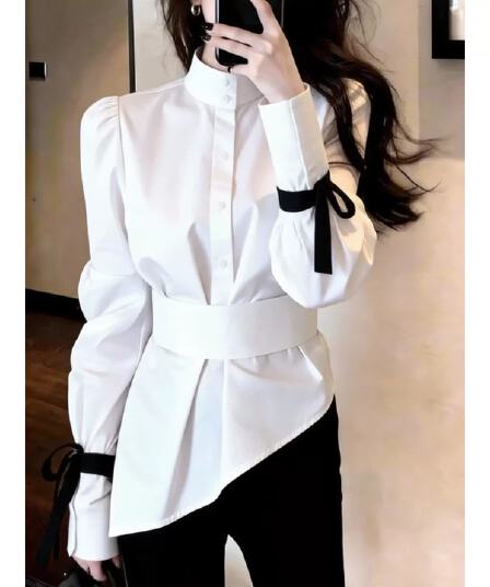 품격 화이트 셔츠 외국 가스 출퇴근 다용도 고급 센스 불규칙 작은 대중 연령 감소 여성 의류 2026 봄 새로운