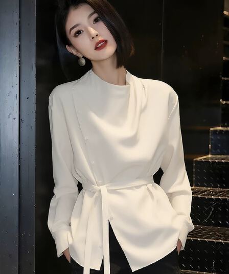 아름다운 다용도 허리 수축 베이지 색 여성 셔츠 새로운 외국 가스 연령 감소 작은 셔츠 고급 센스 셔츠