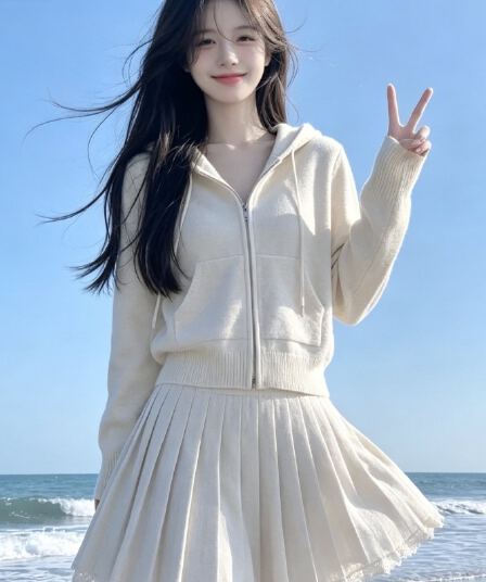 자이언트 잘 생긴 ~ 중 세트 여성 가을 겨울 2026 새로운 슈퍼 화재 슬림해 보이는 느긋한 바람 니트 스웨터 플리츠 스커트 투피스 세트 트렌디