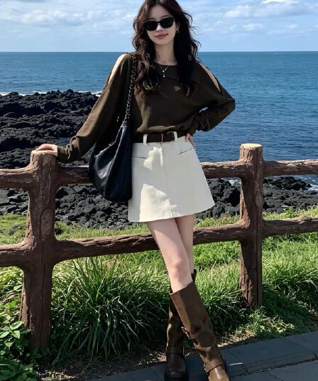자이언트 잘 생긴 긴팔 셔츠 반신 드레스 아이들 2026 새로운 이른 가을 한 부서 착용 가져 가라. 에이즈 환자 세트 미니 스커트