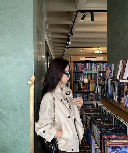 큰 병 맞춤 s1p 슬림해 보이는 서있는 자르다 아마 주간 실크 고급 센스 수 있습니다. 스탠드 칼라 쇼트 스타일 바람막이 여성 코트 가을