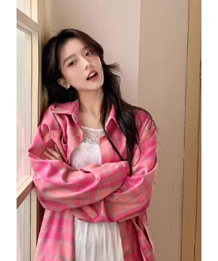 항구 바람 chic 슈퍼 잘 생긴 긴팔 체크무늬 여성 셔츠 봄 가을 얇은 스타일 루즈핏 품격 캐주얼 다용도 한국 스타일 오픈 가디건