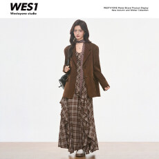 批发8.3新品WESTAYONE 麂皮西装外套女2026新款小个子+格纹连衣裙