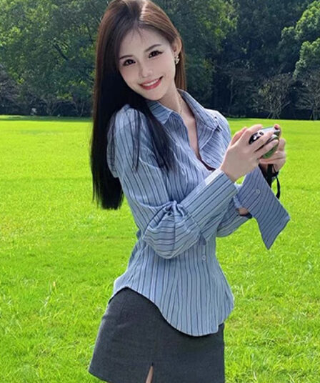 순수한 욕망 핫걸 자수 질감 센스 아메리칸 몸매 가꾸기 허리 수축 여성 셔츠 디자인 센스 기본 셔츠 맨위 셔츠 봄 가을