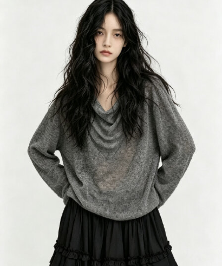 청 아침 안개 섬 레트로 홀치기 염색 공예 흔들다 칼라 좋은 양모 구름 센스 대 u 칼라 니트 스웨터 여성