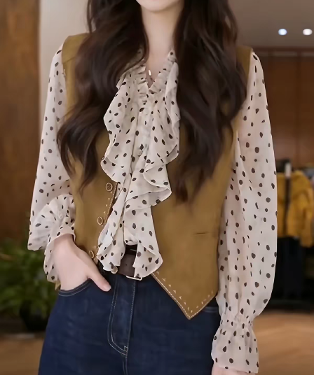 가을 새로운 레트로 항구 바람 트렌드 조끼 여자 다용도 슬림해 보이는 착용 가져 가라. 표지 고기 연령 감소 디자인 센스 맨위